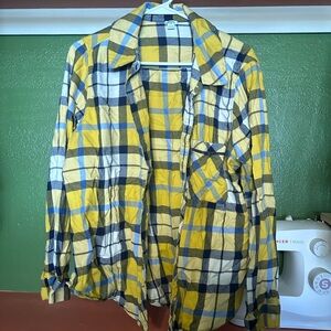 Aerie Yellow and Blue Plaid Button Down Shirt